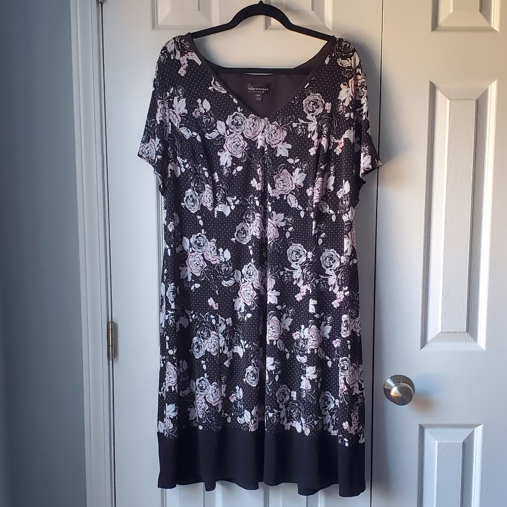 Connected Apparel Fit and Flare Dress Polka Dot Floral 18W